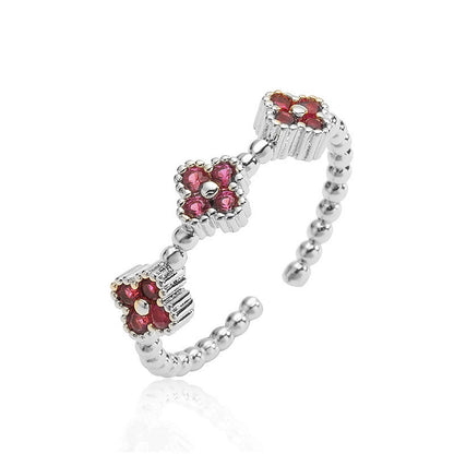 Trending Now at Buy Center: Petal Sweet Four-leaf Clover Ring Rose Red Diamond