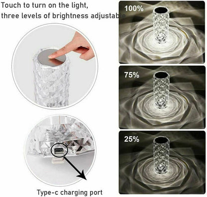 LED Crystal Table Lamp Diamond Rose Night Light Touch Atmosphere &Remote Control Buy Center