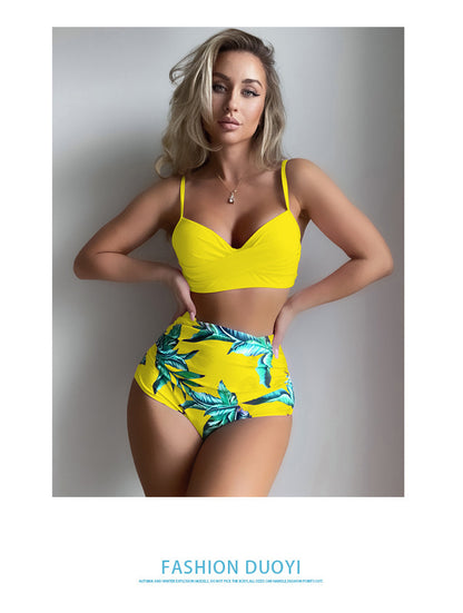 Hot New Items at Buy Center: Steel Bracket Push Up High Waist Slim And Sexy Printed Split Bikini