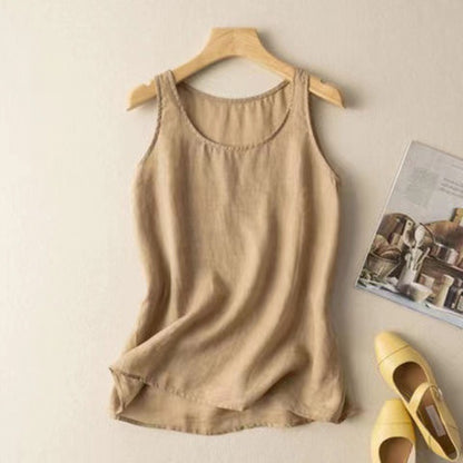 New at Buy Center: Artistic Retro Loose Solid Color Cotton Linen Vest Women's Top Khaki