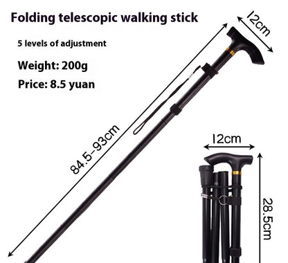 Newly Released at Buy Center: Thickened Aluminum Alloy Stretchable Non-slip Folding Walking Stick For The Elderly Walking Reinforced Adjustable Non-slip Black