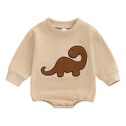 Fresh Arrivals at Buy Center: Baby Long Sleeve Dinosaur Embroidery Triangle Overalls Khaki