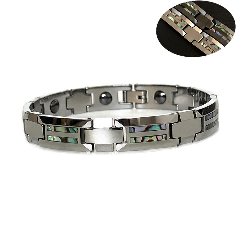 Buy Center Excellence-Tungsten Gold Ceramic Inlaid Color Shell Waterproof Knife Scraping Non-flower Boys Magnetic Simple Bracelet Tungsten Steel 18K