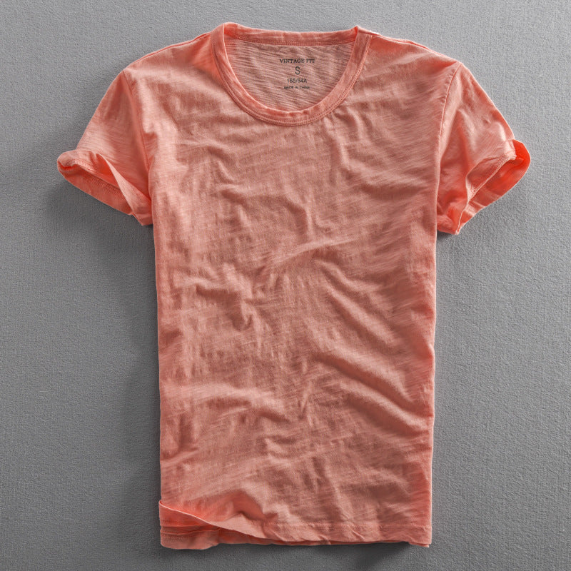 Fresh on the Scene at Buy Center: Men's Casual Thin Breathable Washed Cotton Short Sleeve Light Pink