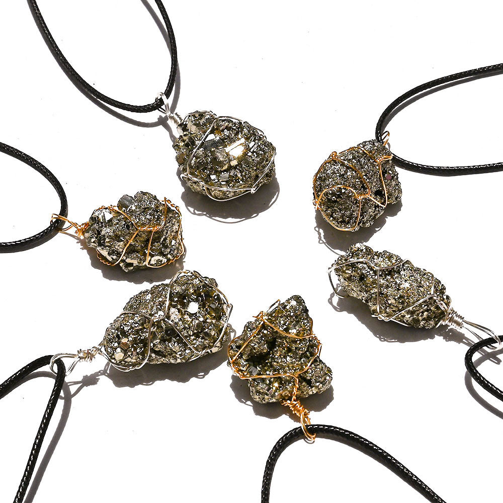 Buy Center Top Rated-Cross-border Natural Crystal Pyrite Rough Stone Winding Pendant Copper Wire