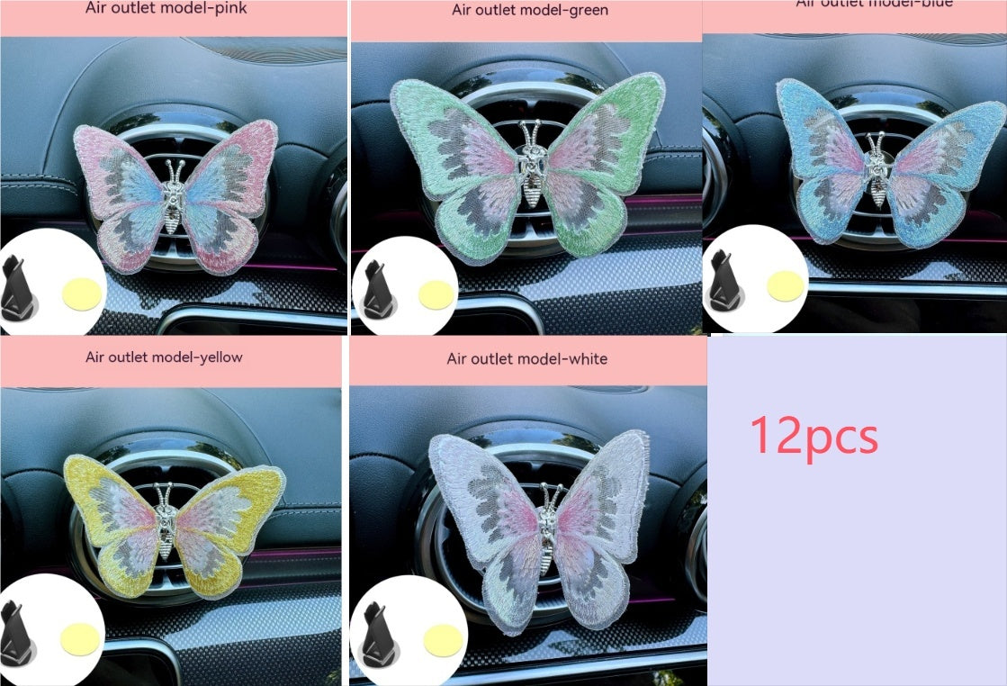 Just Arrived at Buy Center: Moving Embroidery Butterfly Center Console Air Outlet Decoration Healing Series Car Accessories Set clip 12PCS