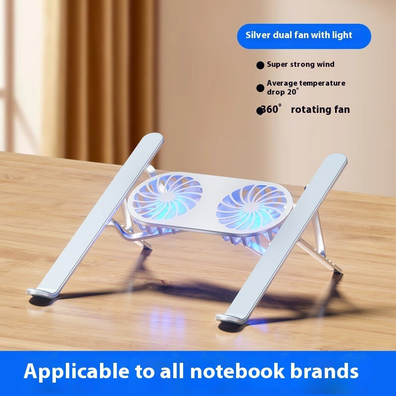 Buy Center Top Rated-Aluminum Alloy Notebook Stand Portable Folding Lifting Tablet Height Increasing Desktop Twin Fan Computer Silver Twin Fan With Light