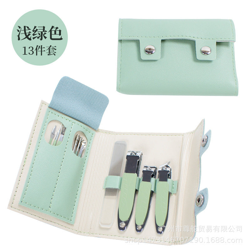 Buy Center Handpicked- Stainless Steel Manicure Implement Nail Clippers Full Set 13 Piece Set Light Green