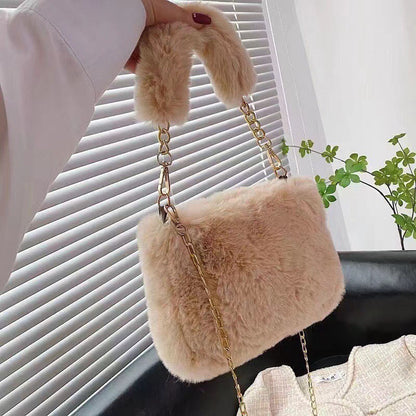 Sac en peluche avec chaîne de perles pour femme de style coréen