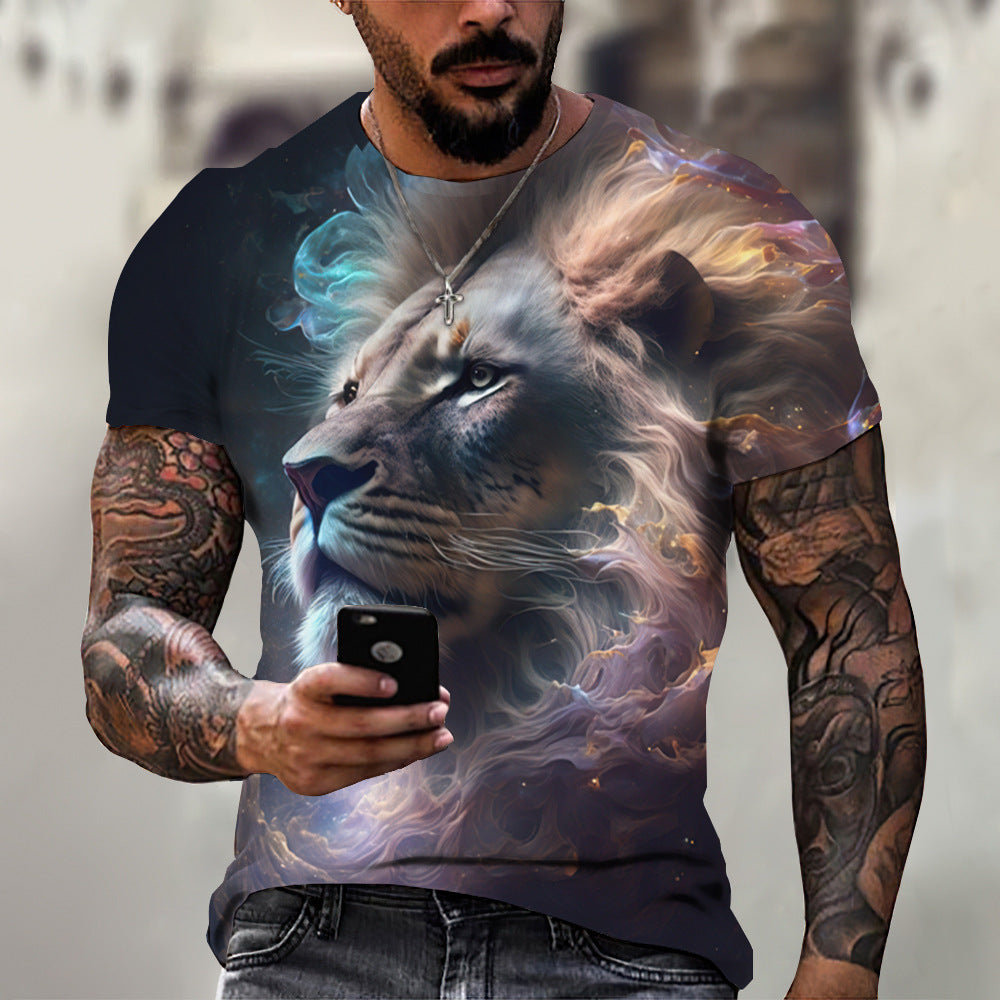 Camiseta de verano para hombre con estampado 3D de animales y bestias, león