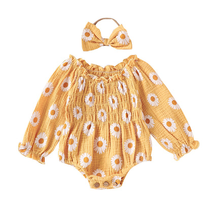 Hot New Items at Buy Center: Baby Girl Floral Long Sleeve With Headdress Overalls Yellow