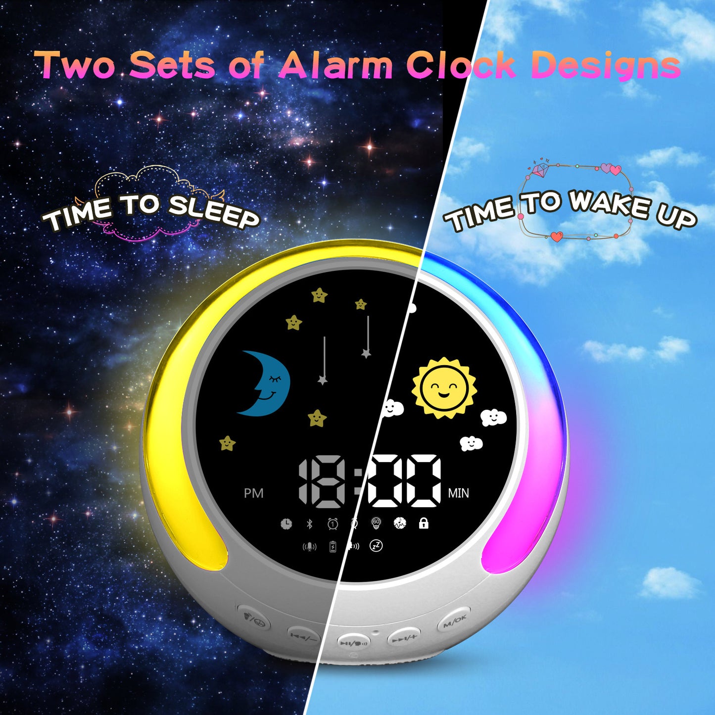 Hot New Items at Buy Center: Children's Alarm Clock Bluetooth Speaker Touch RGB With White Noise Wake-up Light