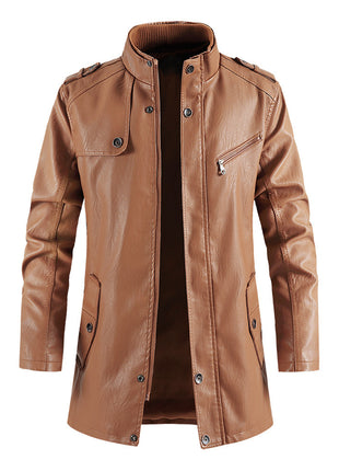 Veste en cuir pelucheux à col montant tendance pour homme