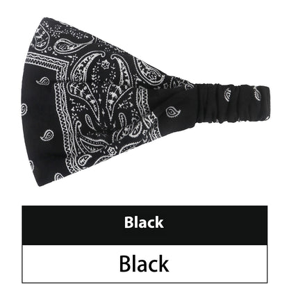 New Women's Hair Band European And American Bohemian Style Elastic Elastic Band Paisley Black