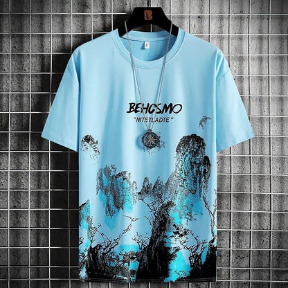 Camiseta deportiva transpirable de manga corta con pintura de tinta y grafiti para hombre