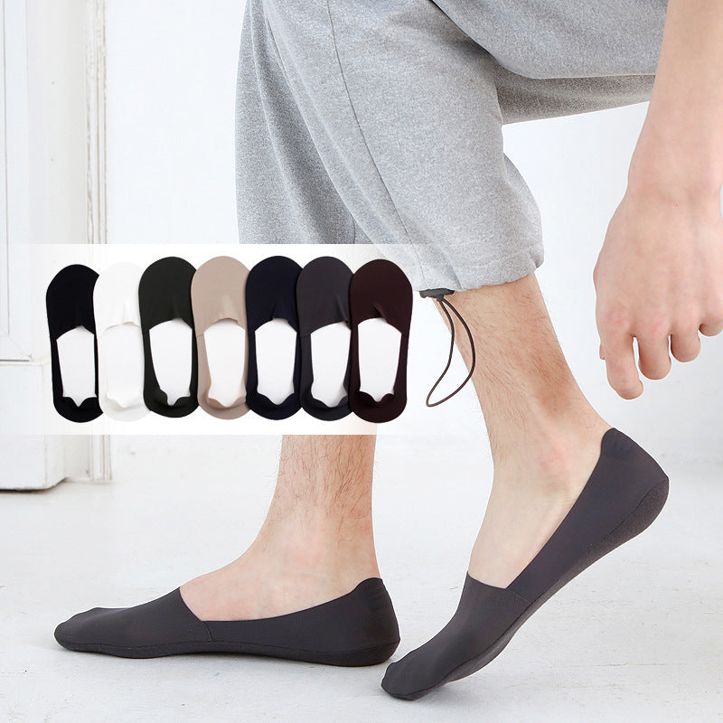 Just Arrived at Buy Center: Men's Ice Silk Silicone Anti-off Invisible Pure Cotton Sweat Absorbing Boat Socks