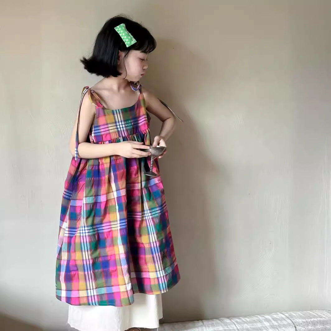 Fresh Arrivals at Buy Center: Korean Style Plaid Sling Dress Children's Casual Colorful