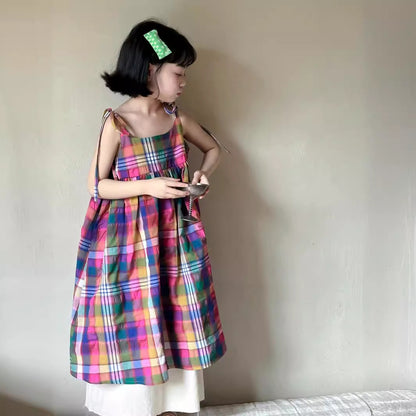 Fresh Arrivals at Buy Center: Korean Style Plaid Sling Dress Children's Casual Colorful