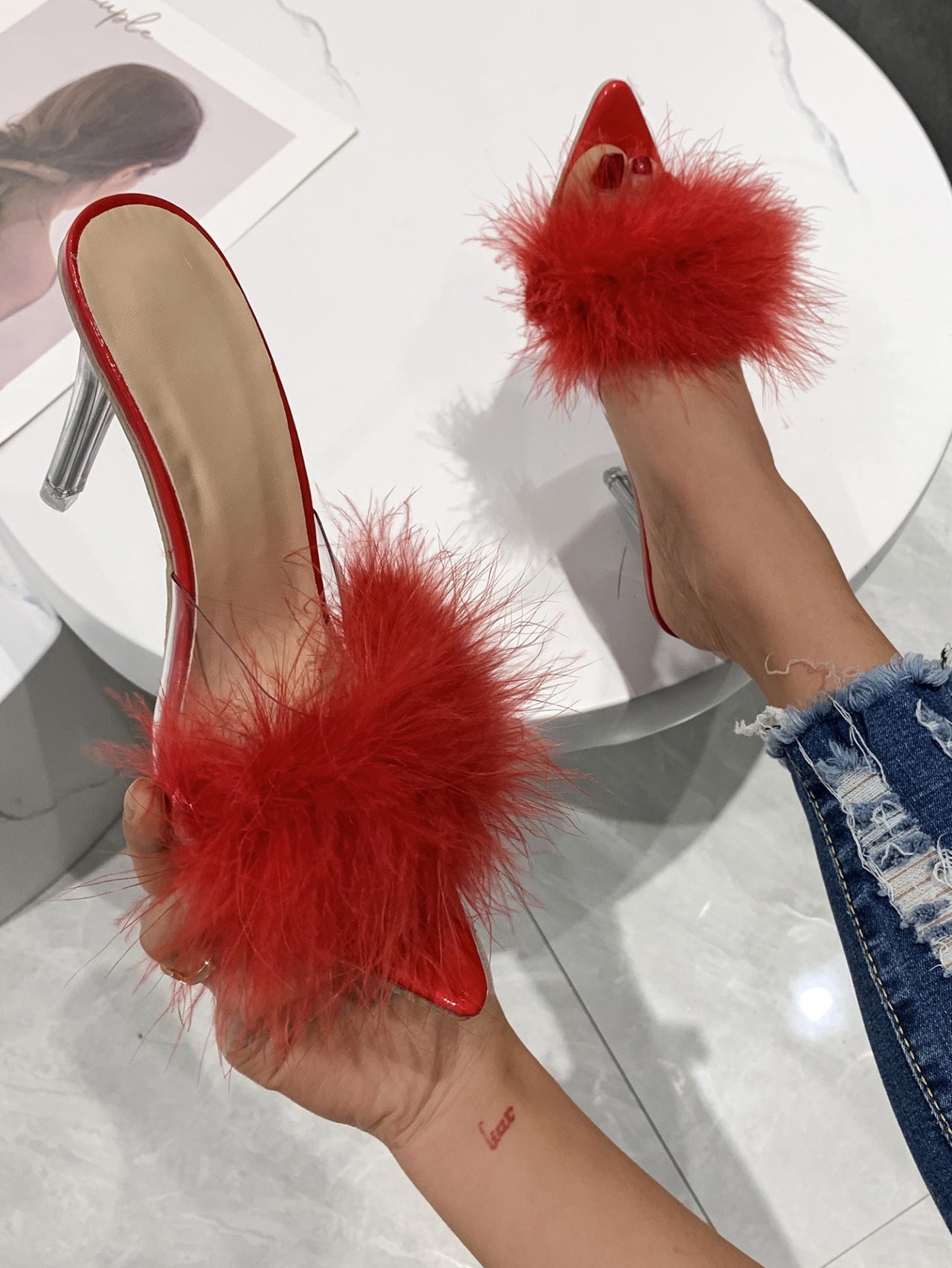 Women's High-heeled Furry Fashion Slippers Buy Center