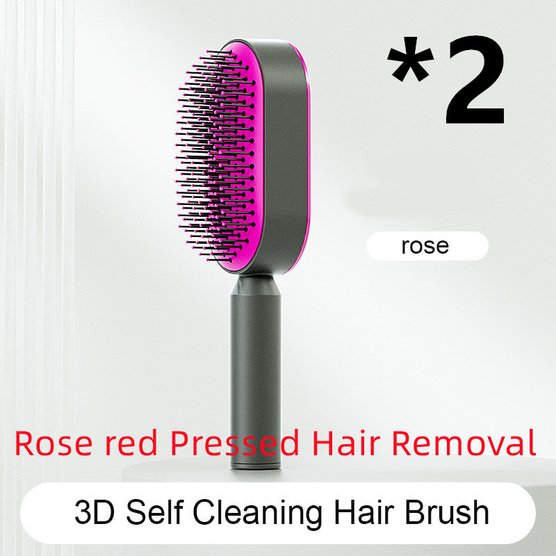 Self Cleaning Hair Brush For Women One-key Cleaning Hair Loss Airbag Massage Scalp Comb Anti-Static Hairbrush Set E