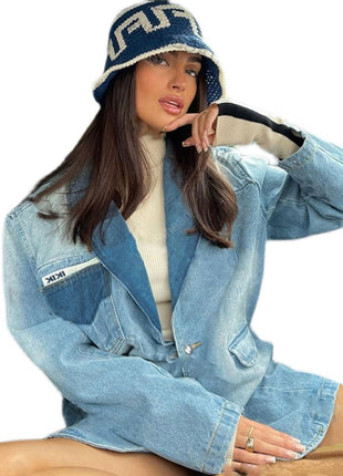 American Retro Blue Super Fire Suit Style Denim Jacket