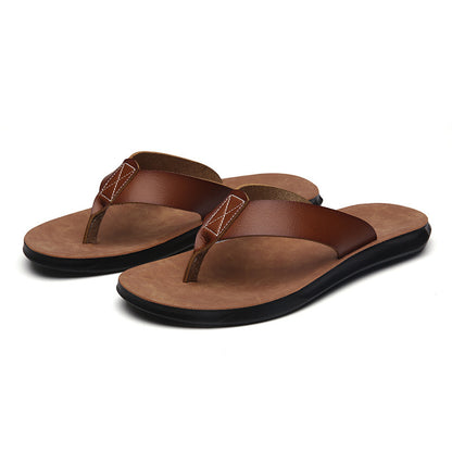 New Casual Outdoor Breathable Slippers Cross-border Plus Size Soft Bottom Flip-flops Beach Shoes Khaki