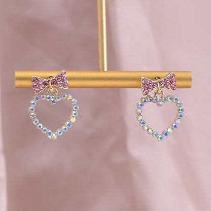 Buy Center Exclusive Offer-Hollow Out Heart-shaped Bow Earrings, Niche Design, Heart-shaped Earrings, High-end, Light Luxury Earrings Colorful