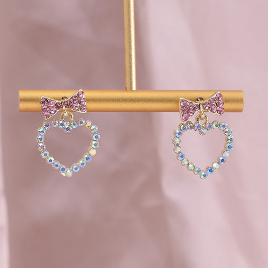 Buy Center Exclusive Offer-Hollow Out Heart-shaped Bow Earrings, Niche Design, Heart-shaped Earrings, High-end, Light Luxury Earrings Colorful