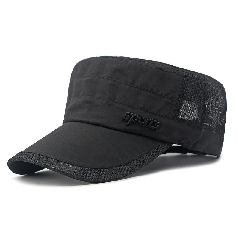 Just Arrived at Buy Center: Peaked Cap Summer Mesh Breathable Swimming Sunshade Flat Top Military Cap Black Adjustable