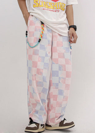 Men's And Women's Loose Straight Plaid Gradient Casual Trousers