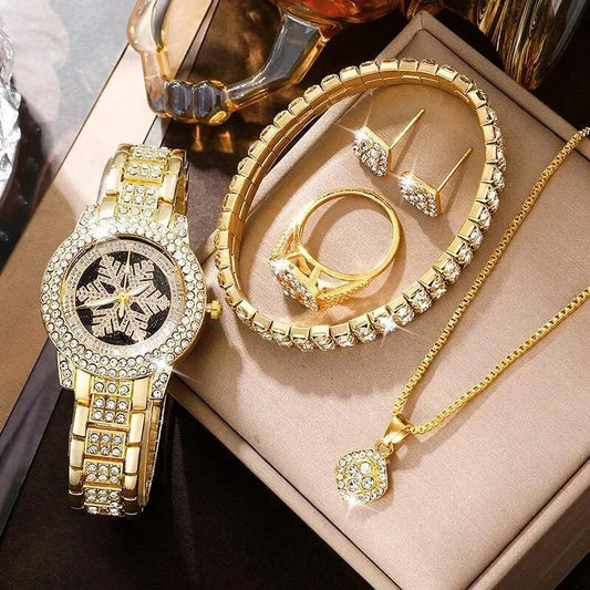 Snowflake Pattern Watch Luxury Full Rhinestone Jewelry Five-piece Set | Jewelry & Watches4 | Buy Center