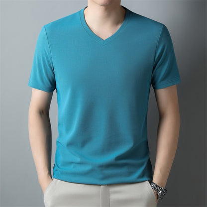 Fresh on the Scene at Buy Center: Men's Thin Casual Solid Color And V-neck Short-sleeved T-shirt Blue