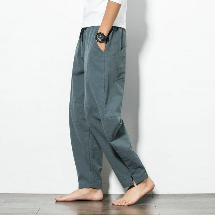 Pantalon sarouel ample en coton et lin de style ethnique hip-hop