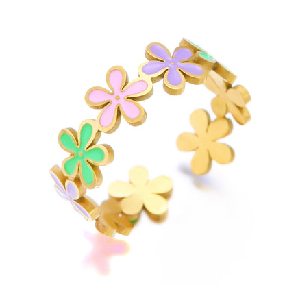 Buy Center Prestige-Women's Stainless Steel Ring Sweet Colorful Flowers Openings Adjustable 5 Flowers