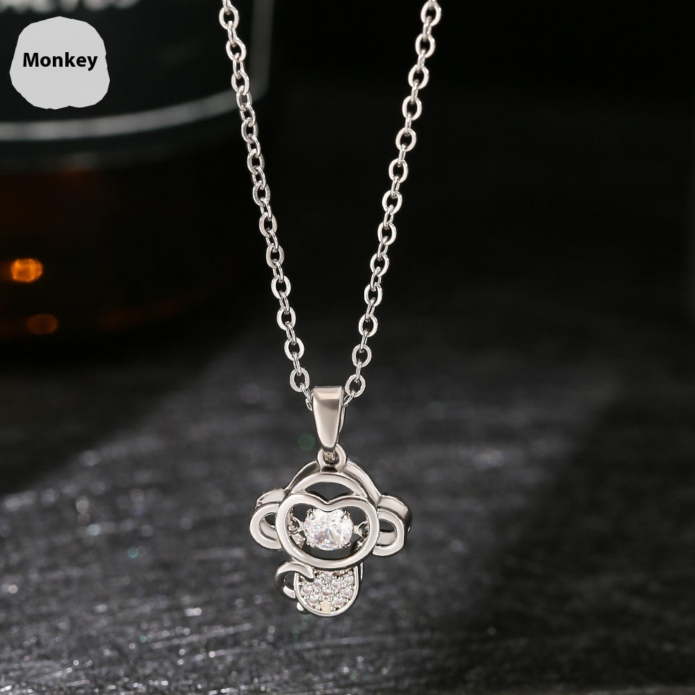 Buy Center Deal-Ins Zodiac Smart Necklace Micro-inlaid Monkey White K Plated