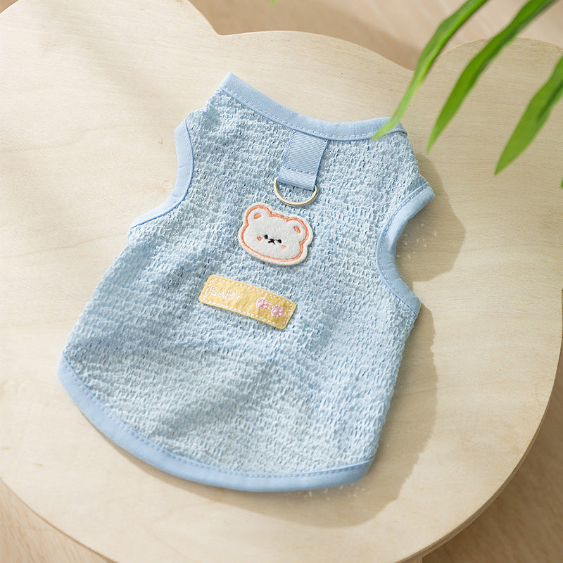 Newly Released at Buy Center: Fashion Hollowed-out Breathable Bear Patch Cat Clothes Blue