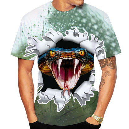 Camiseta casual para hombre con estampado digital 3D de serpiente