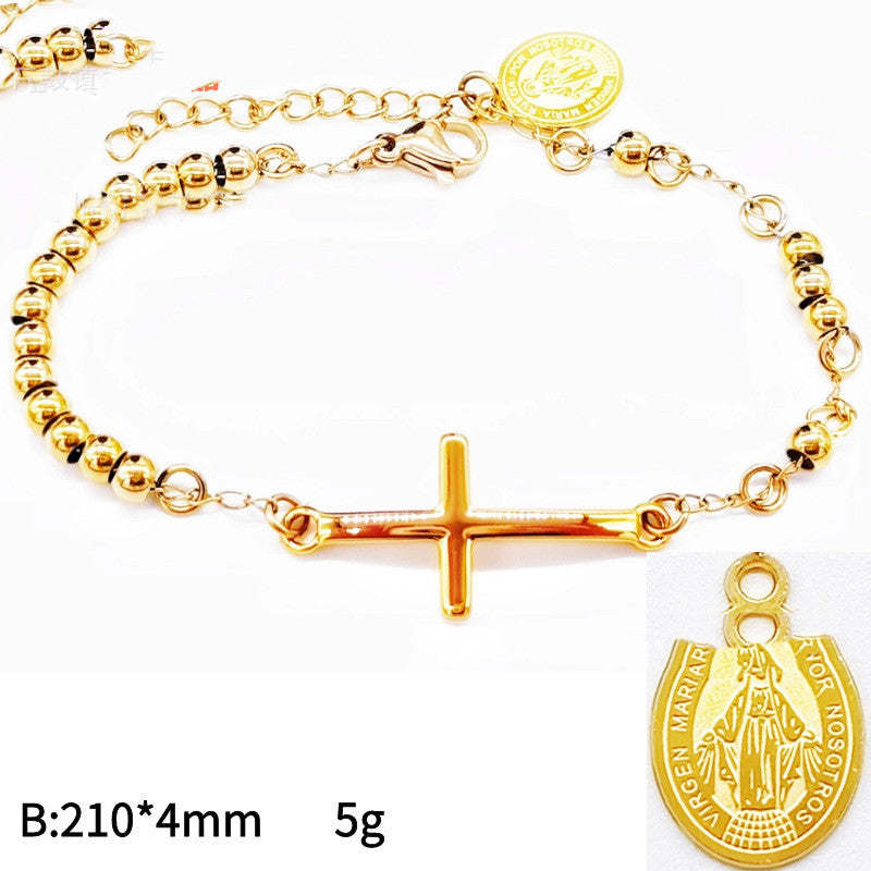 Trending Now at Buy Center: Men's 4mm Stainless Steel Bead Cross Bracelet Gold Bracelet 1Style Stainless Steel