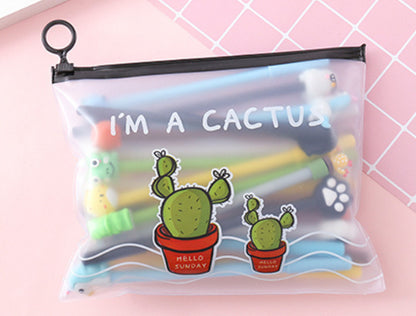 20 Cute Cartoon 0.5 Black Neutral Pens With Pen Case 0.5mm Two Cactus Boys Style