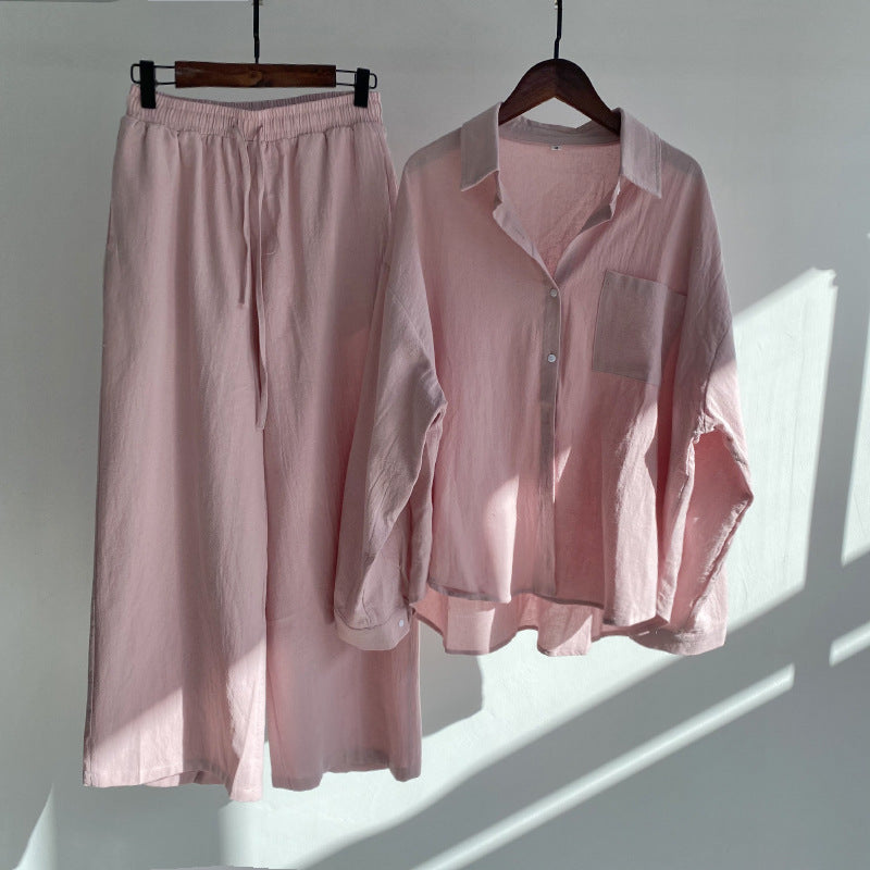 Buy Center Hot Pick-Cross-border Women's Ancient Cotton And Linen Shirt Outfit High Waist Loose Trousers Pink