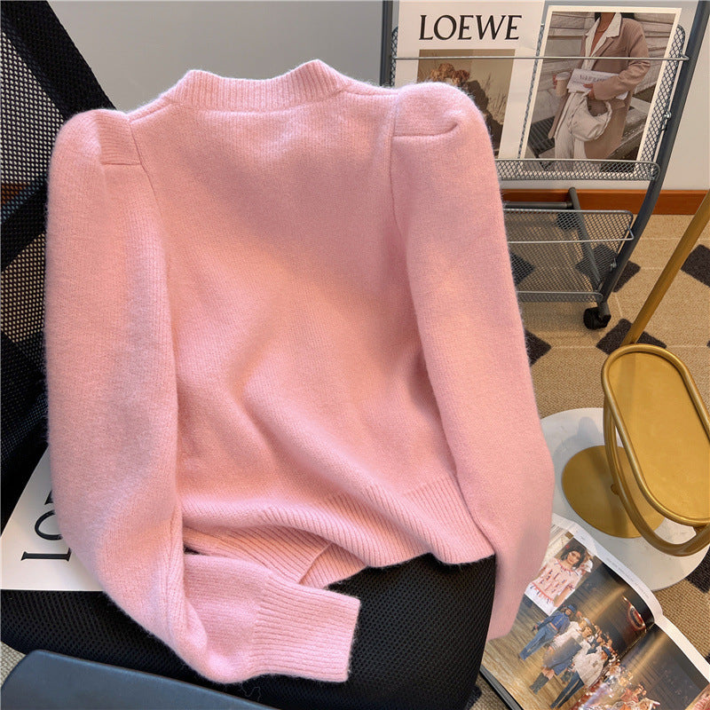 Puff Sleeve Soft Glutinous Sweater For Women Autumn New Buy Center