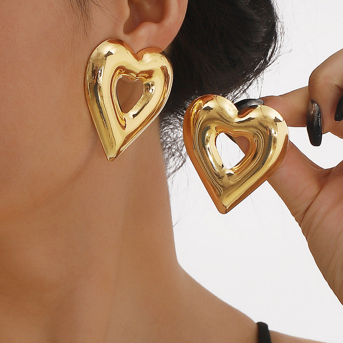 Pendientes de botón con forma de corazón y gota de agua de tendencia de moda creativos