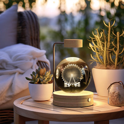 Crystal Ball Cosmic Dinosaur Indoor Night Light USB Power Warm Bedside Light Birthday Gift Night Lamp Ferris wheel Light wood