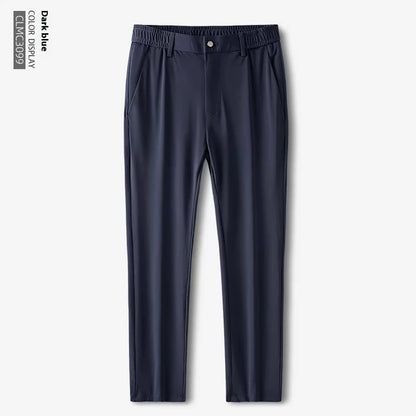 Just Arrived at Buy Center: Ice Silk Trousers Men's Thin Stretch Advanced Drooping Straight Loose Business Casual Pants Dark Blue