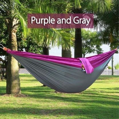 Backpacking Hammock - Portable Nylon Parachute Outdoor Double Hammock Gray + purple