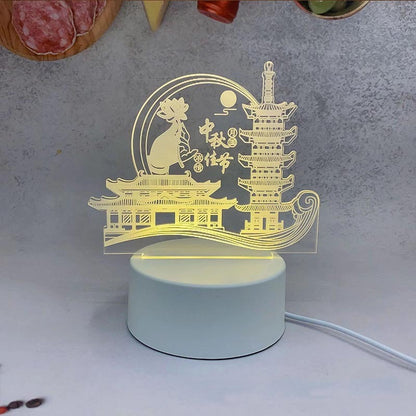 New Mid-Autumn Small Night Lamp Bedside Table Decoration 3D Acrylic Table Lamp Mid Autumn Twin Towers