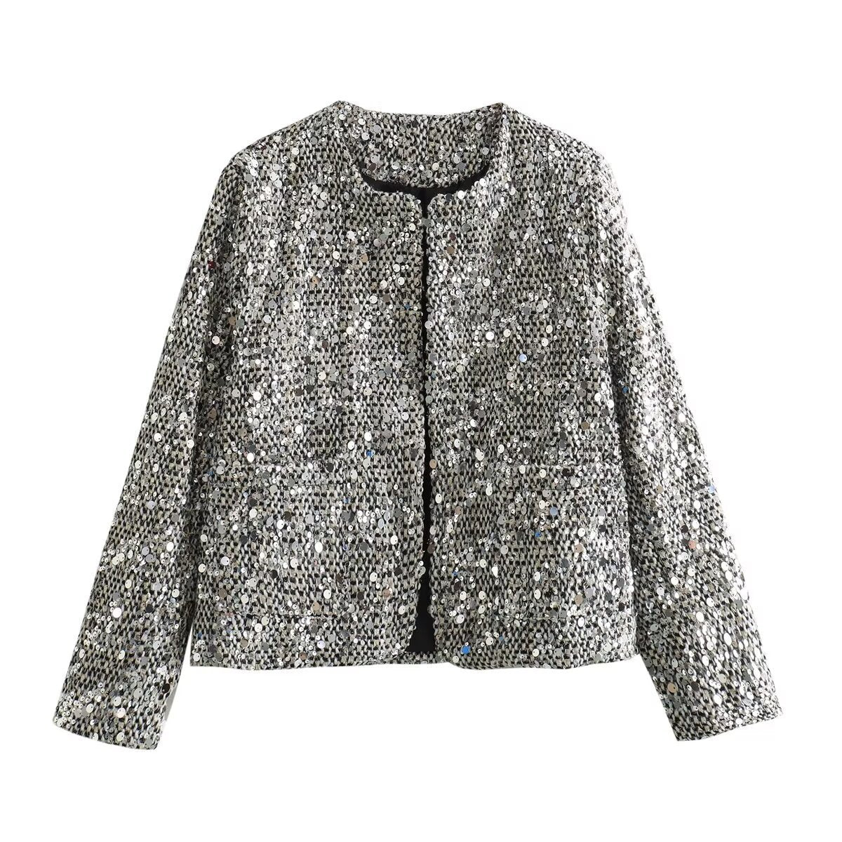 Women's Tweed Woolen Sequined Jacket Buy Center