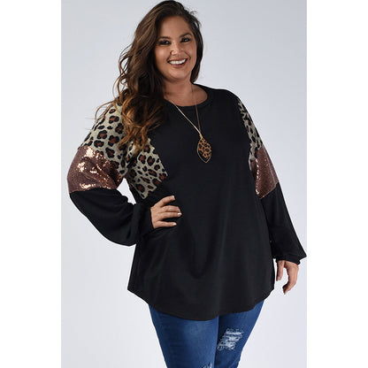 Plus Size Loose Slim Fit Leopard Floral Print Long Sleeve Pullover Buy Center