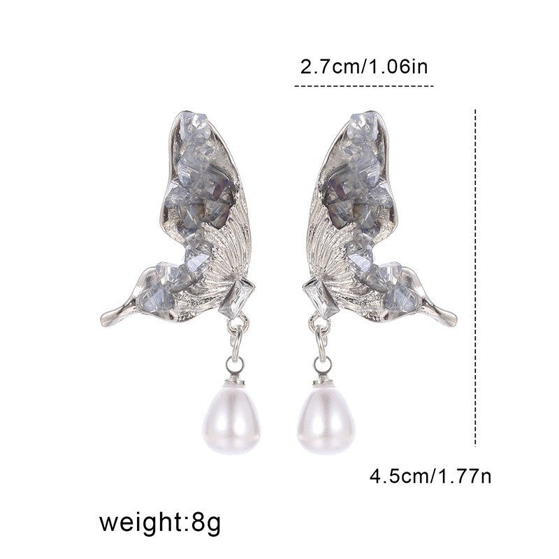 Buy Center Top Rated-Grey Butterfly Wings Pearl Earrings, Cute And Niche Design For Women, Earrings With Light Luxury Temperament, Earrings