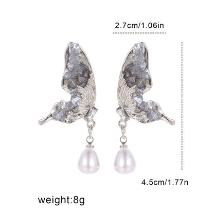 Buy Center Top Rated-Grey Butterfly Wings Pearl Earrings, Cute And Niche Design For Women, Earrings With Light Luxury Temperament, Earrings